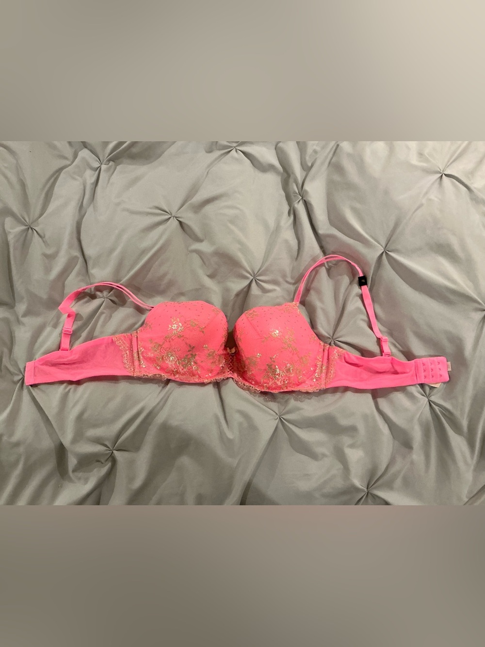 NWT - Women's Victoria’s Secret Pink Embroidered Padded Demi Bra - Size 38D